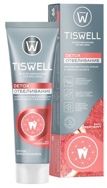 Изображение товара Зубная паста Tiswell отбеливающая энзимная со вкусом грейпфрута Detox Отбеливание 110г Зубная паста Tiswell отбеливающая энзимная со вкусом грейпфрута Detox Отбеливание 110г фотография