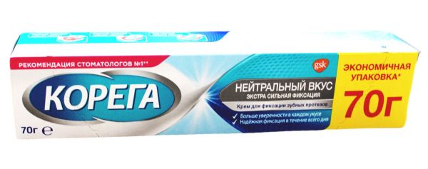 Изображение товара Корега крем для фиксации зубных протезов Нейтральный вкус 70мл Корега крем для фиксации зубных протезов Нейтральный вкус 70мл фотография