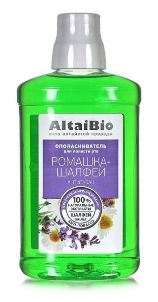 Изображение товара Алтайбио ополаскиватель для полости рта отбел.антитабак ромашка-шалфей две линии 400мл Алтайбио ополаскиватель для полости рта отбел.антитабак ромашка-шалфей две линии 400мл фотография